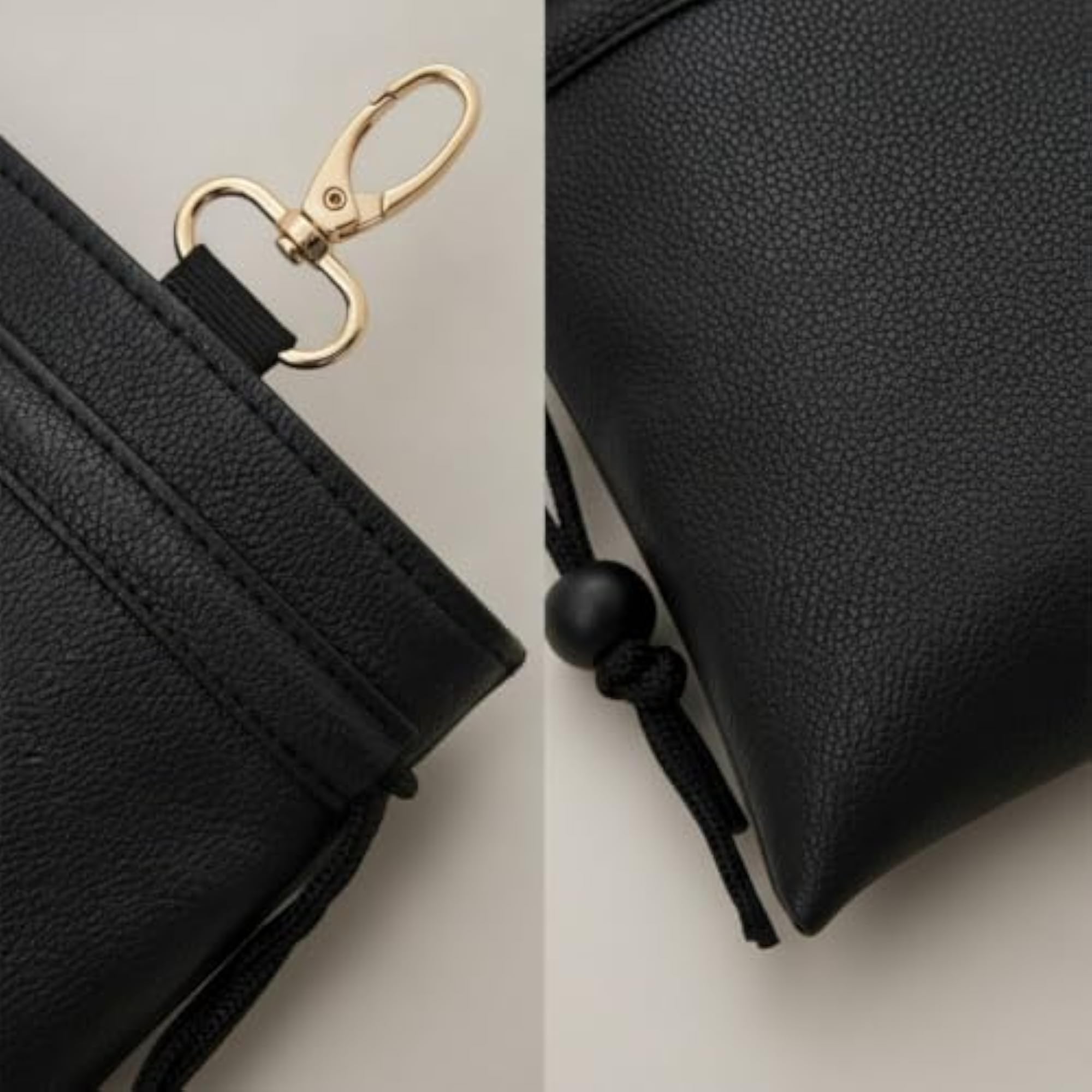 Faux-Leather Drawstring Accessory Pouch with Clip